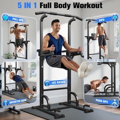 Sportsroyals Power Tower Dip Station Pull Up Bar ,Workout Equipment- Black-01