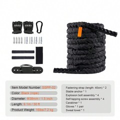 Battle Rope 1.5″ Heavy Weighted 30/40FT for Home Gym & Strength Training