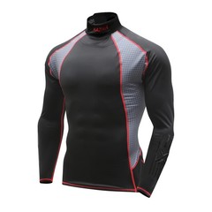 Mens Hockey Shirt with Neck Guard,Long Sleeves Compression Shirt with Integra…