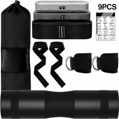 9-Piece Barbell Pad Set With Hip Bands, Lifting Straps & Ankle Straps – Gym Kit