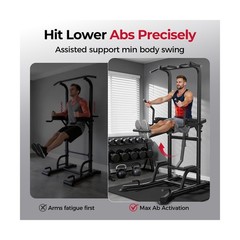 FLYBIRD Heavy Duty Power Tower with Assisted Leg Raise, Multi-Function Pull U…