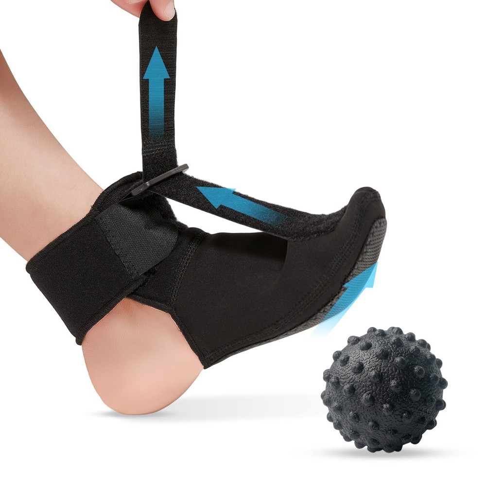 Plantar Fasciitis Night Splint Brace with Massage Ball, Relieves Foot Drop an…