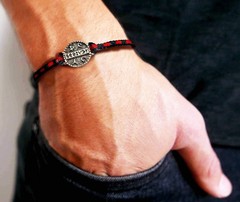 Men’s Health & Well Being Charm Bracelet in Silver on Macrame Crafted Bracele…