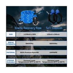 Kinetic Recovery Rope Kit (Reflective), 1.25in x 30ft 56,000Lbs, 35% High Ela…