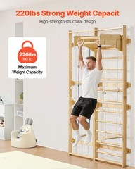 VEVOR Swedish Ladder Wall Gym 8-in-1 15-Level Solid Wood Gymnastic Stall Bars