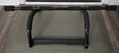 Free weight stand can hold up to 300lbs. & Sturdy pull-up bar with foam grips.