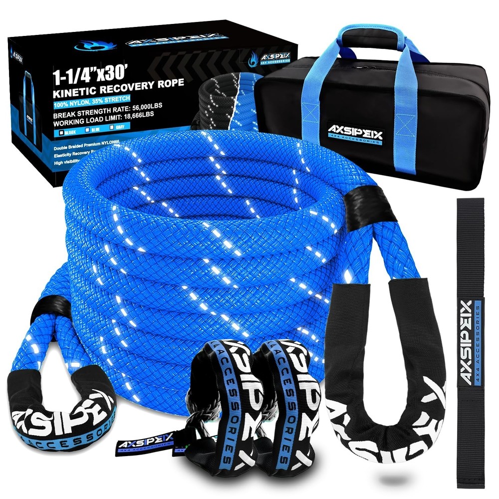 Kinetic Recovery Rope Kit (Reflective), 1.25in x 30ft 56,000Lbs, 35% High Ela…