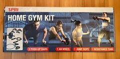 SPRI Home Gym Essentials Kit (Includes Jump Rope, Push-up Bars, Ab Wheel & Band)