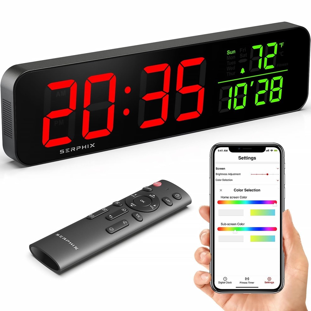 15.2″ Gym Timer, App & Remote Control, Customizable LED Colors, Temperature, …