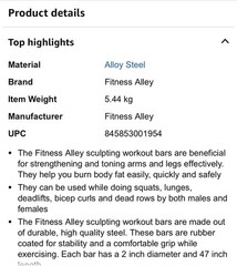 Fitness Alley Scultping Workout Bar / Exercise Bar / Weighted Bar – 12LB (Red)