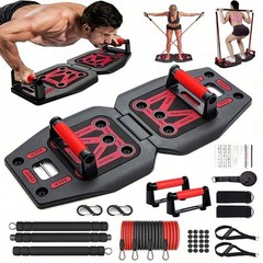 9-in-1 Portable Home Gym Push-Up Board Resistance Bands Pilates Bar Set