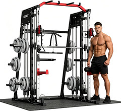 All-in-One Smith Machine Home Gym with Power Cage & Cable Pulley System