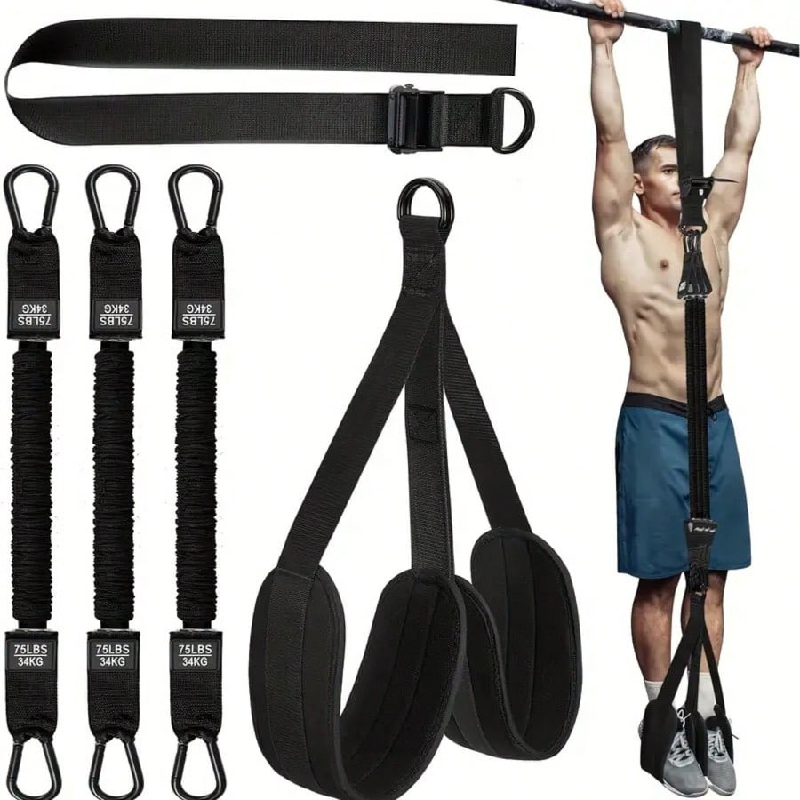 Adjustable Pull-Up Assist Bands Set of 3 with Fabric Foot Support for Home Fi…