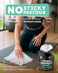 Gym & Yoga Mat Cleaner Wipes, Plant Based – 500 Gym Equipment Wipes to Clean Exe