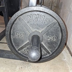 Bench and squat rack with Olympic Bar weights Plates Ez-curl Bar Cables