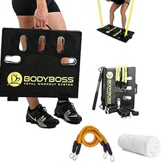 BodyBoss 2.0 Portable Home Gym System -Resistance Bar, Handles- Bundle with Body