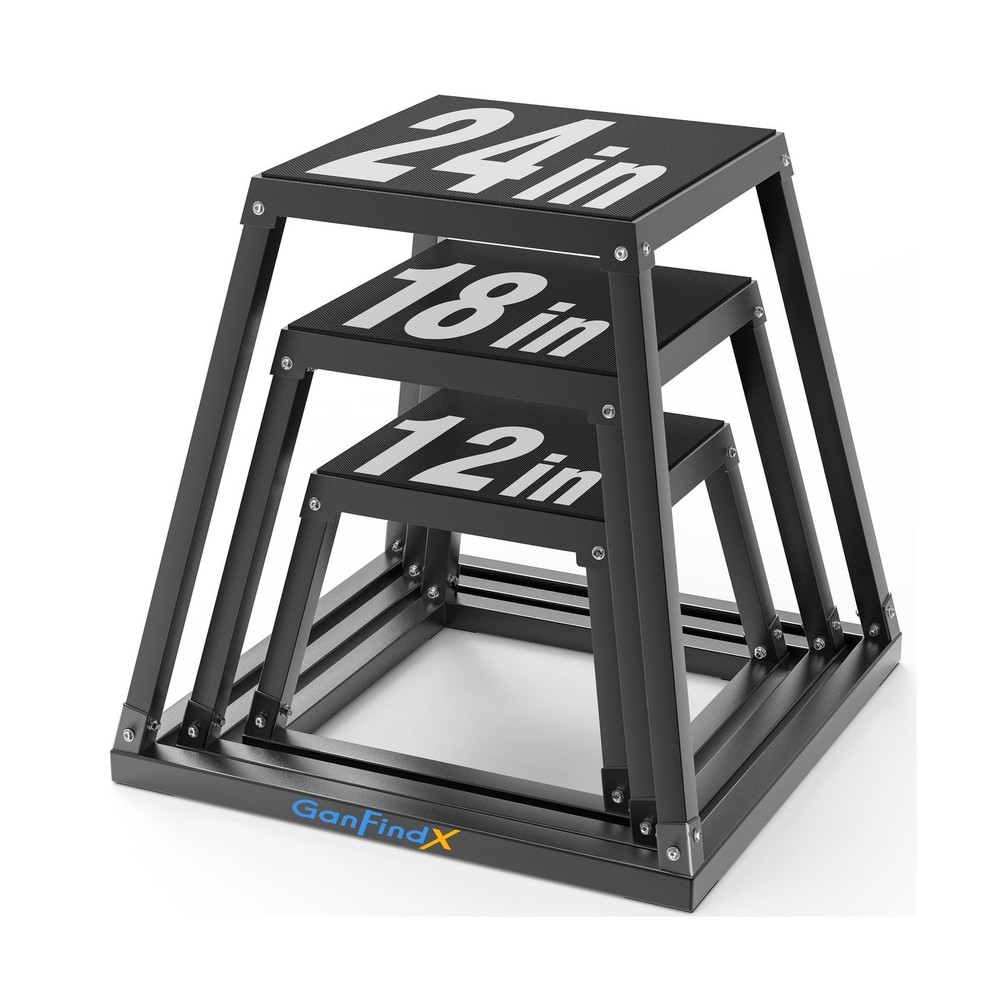 GanFindX Plyometric Jump Box Set, 12/18/24 Inch Steel Plyo Box, Heavy Duty Pl…