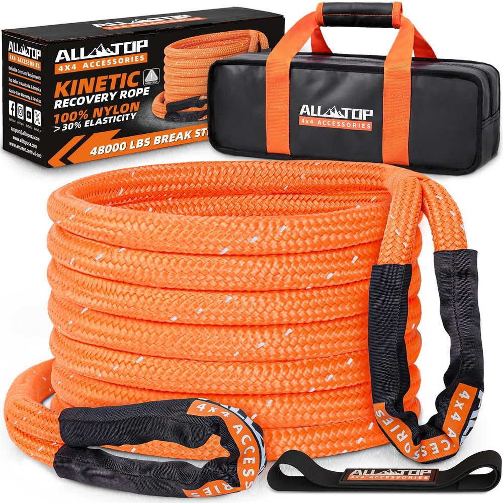 ALL-TOP Kinetic Recovery Rope (Reflective) 48000Lbs, 1in x 30ft, Heavy Duty 3…