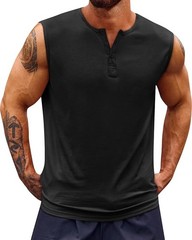 Mens Sleeveless Shirts Muscle Tank Tops Workout Gym Henley Casual Basic Summer