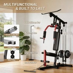 Full Body Workout Machine – 5-in-1 Home Gym Equipment with LAT Pulldown, Ches…