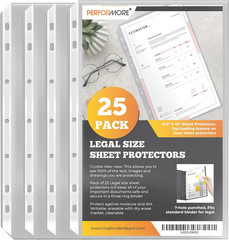 Performore 25 Pack of 8.5X14 Legal Size Heavyweight Long Clear Sheet Protectors,