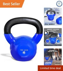 15 LB Vinyl Coated Cast Iron Kettlebell – Durable, Stylish Home Gym Essential