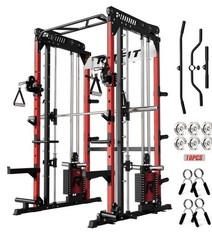 RitFit Adjustable Home Gym Power Rack Cable Crossover Chin Up Red/Black