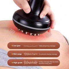Electric Meridian Massage Brush with Heat & LED, 3-Speed Body Massager Black