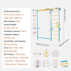 Wall Gym for Kids 7 in 1 Steel Indoor Kids Gym for Exercise Climbing Toys