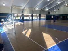 Entire Used Gym Floor – Approx. 11,400 Brown and Blue Tiles