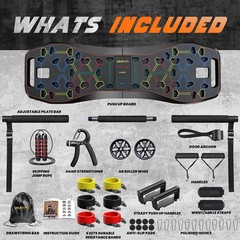 Multi Functional Fitness Board with Push Up Angles and Resistance Bands Included