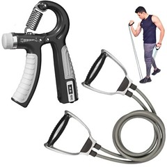 Fitness Hand Grip Strengthener with Counter & Toning Tube Resistance Band