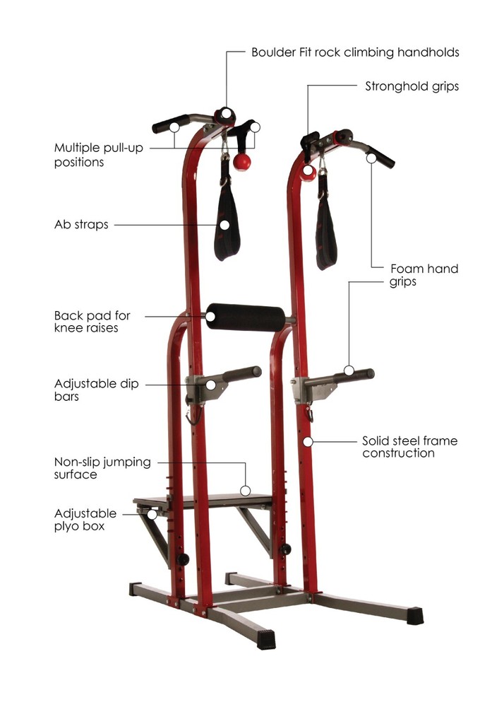 Stamina X Fortress Power Tower Home Gym Pull Up Fitness Workout Station, Red