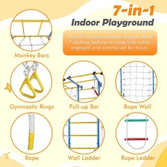 7-in-1 Kids Indoor Gym – Monkey Bars, Rope Ladder, Wall Ladder & More